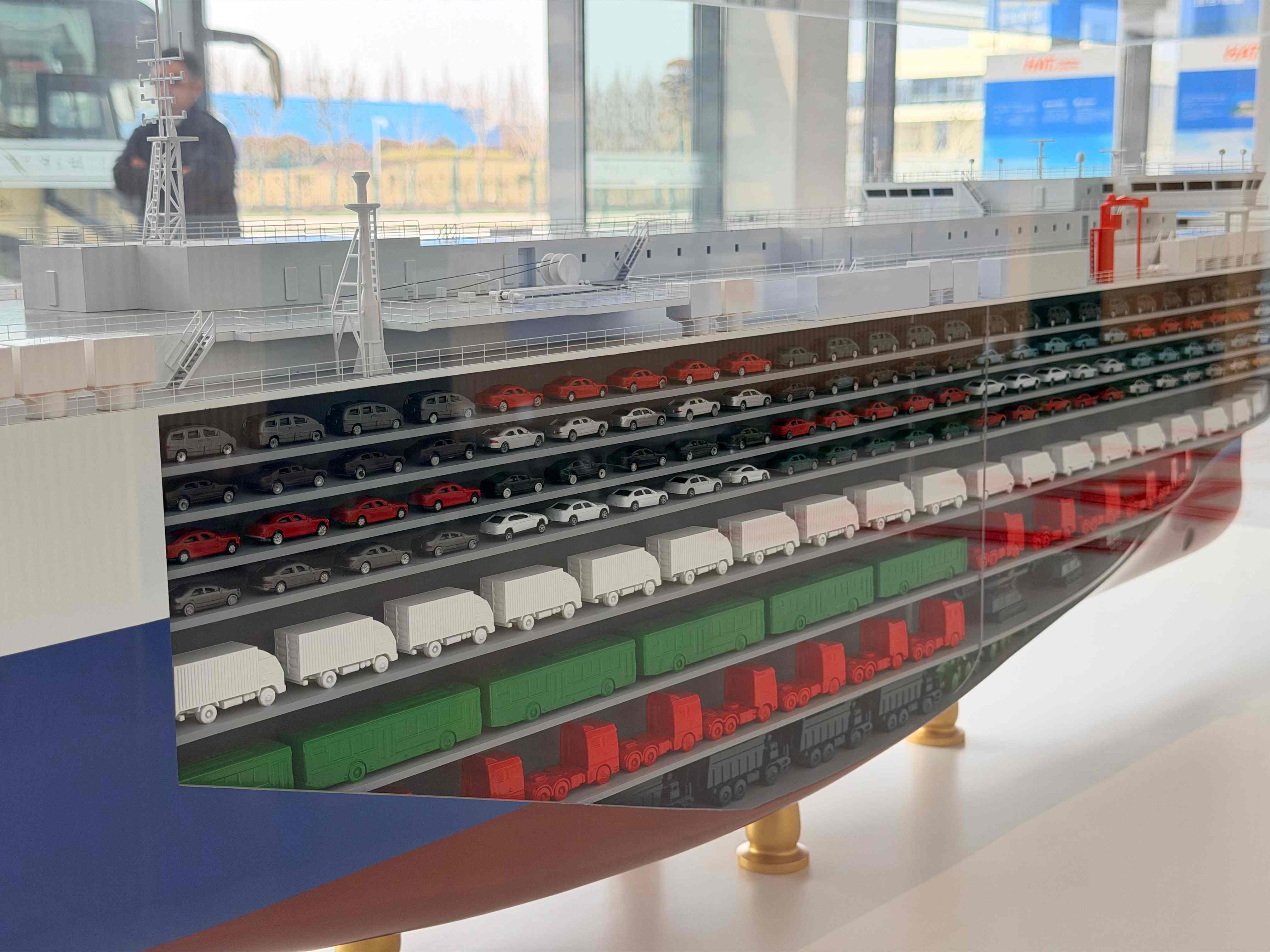 Cutaway model showing the multi-deck interior of a RORO vessel