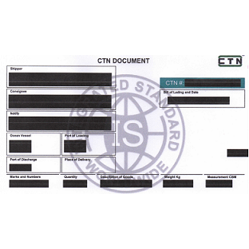 Ghana CTN Cargo Tracking Note certificate for Tema shipments